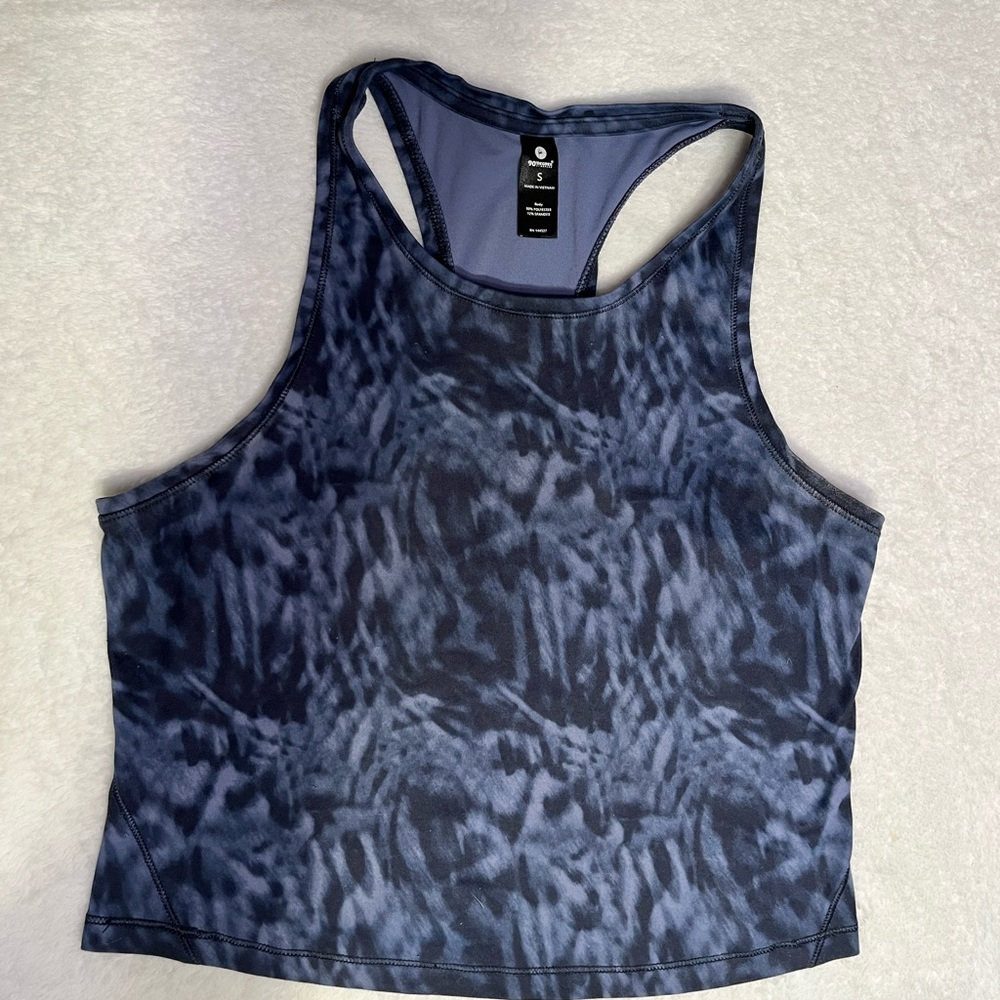 90 Degree By Reflex Navy Blue Animal-Print Racerback Crop Tank